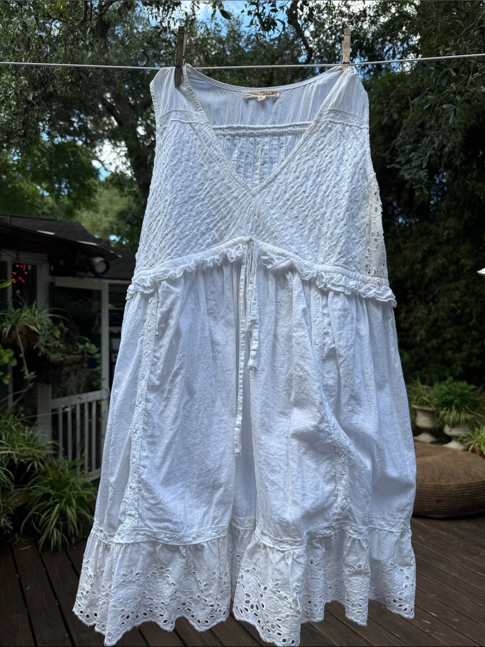Nadir Positano White Eyelet Summer Sundress with Ruffle Hem: Large
